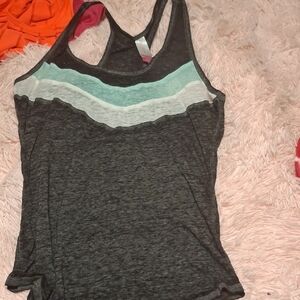 Gray and Green Scoop Neck Tank Top with Stripes